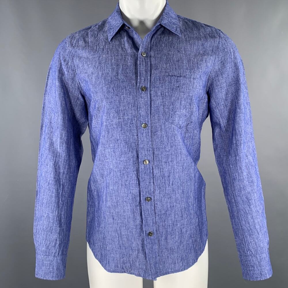 ATTACHMENT Size M Blue Heather Linen Cotton Button Up Long Sleeve Shirt